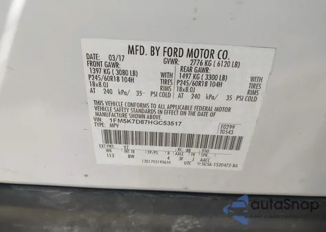 2017 Ford Explorer Xlt from USA, damaged, VIN 1FM5K7D87HGC53517